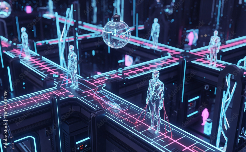 Obraz premium Metaverse Digital Hub With Interconnected Virtual Worlds