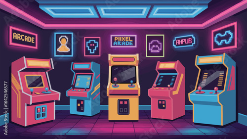 Retro Arcade Room with Game Cabinets video games vintage