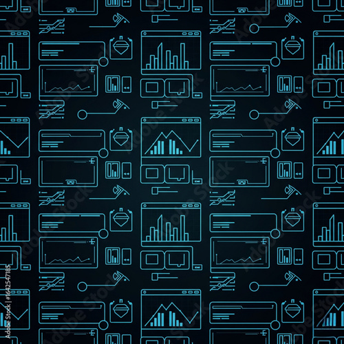Repeating pattern of wireframe user interface elements, abstract vector design, minimal tech layout