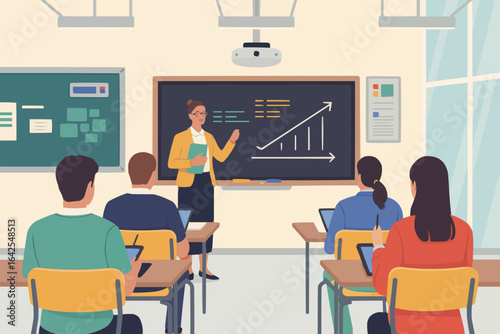 Teacher Presenting Growth Chart in Classroom students