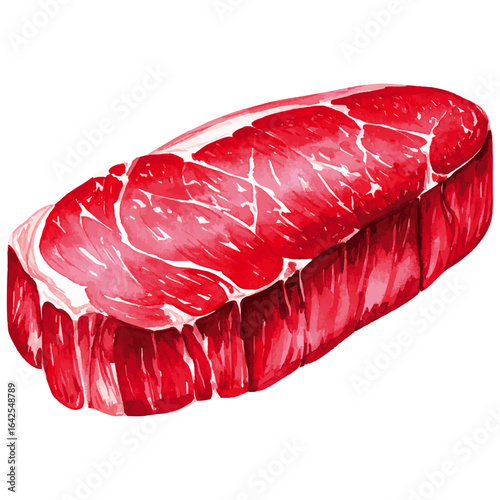 Watercolor Illustration of Raw Ribeye Beef 