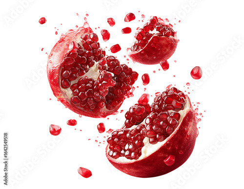 Falling pomegranate with seeds isolated on a transparent background perfect for healthy fruit advertising or concepts