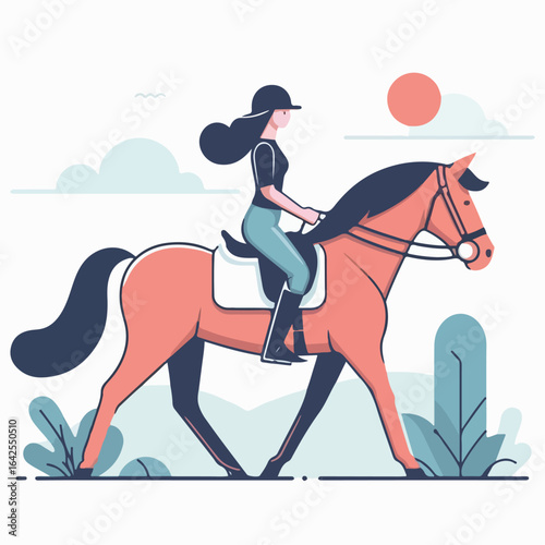 flat illustration of a person riding a horse