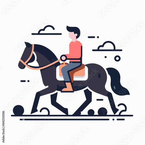 flat illustration of a person riding a horse