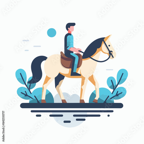 flat illustration of a person riding a horse