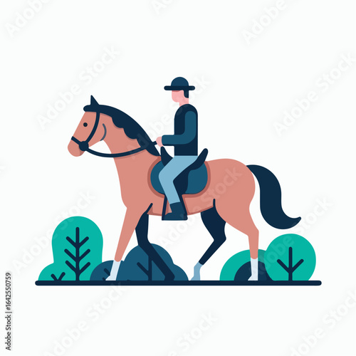 flat illustration of a person riding a horse