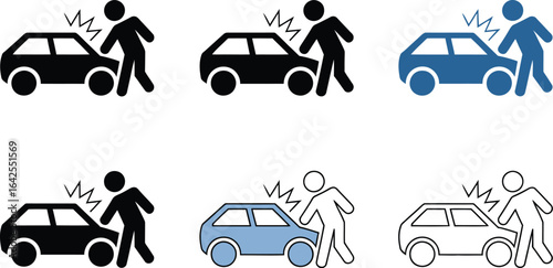 Simple Illustration of a Car Accident with a Pedestrian, Isolated