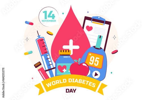 World Diabetes Day Vector Illustration on November 14 Featuring Doctors Testing Blood Glucose Levels and Measuring Sugar in a Flat Style Background