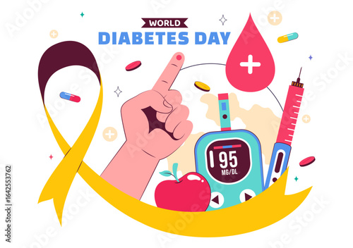 World Diabetes Day Vector Illustration on November 14 Featuring Doctors Testing Blood Glucose Levels and Measuring Sugar in a Flat Style Background