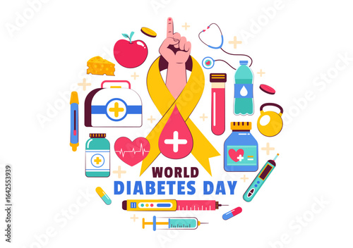 World Diabetes Day Vector Illustration on November 14 Featuring Doctors Testing Blood Glucose Levels and Measuring Sugar in a Flat Style Background