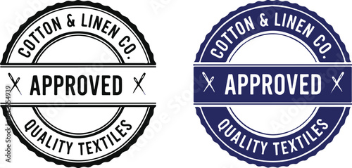 Cotton & Linen Co. Approved Quality Textiles Seals | Black and Blue Stamps for Product Certification and Guarantee