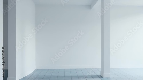 Wallpaper Mural Bright Empty Room with White Walls and Blue Tiled Floor Minimalist Interior Torontodigital.ca