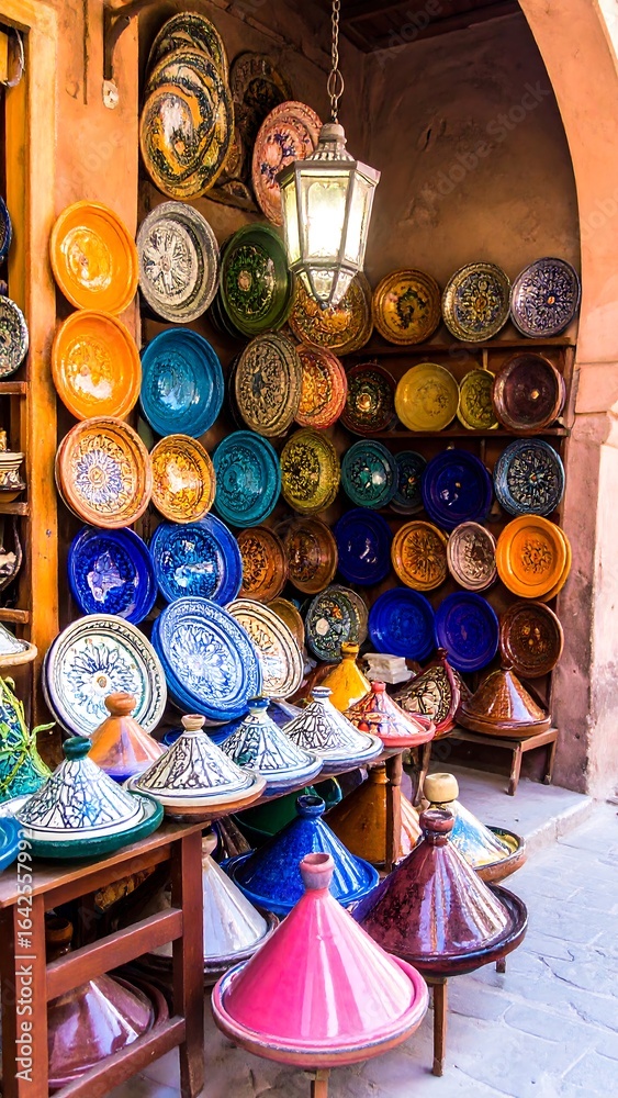 Obraz premium Moroccan tagines and plates display