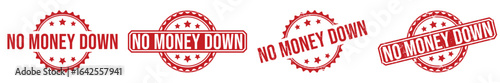 Four Red Grunge No Money Down Stamps with Stars on White Background