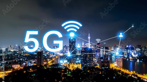 5 g network technology cityscape at night