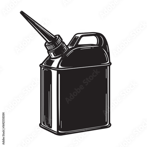 Detailed vintage illustration of a metal oil can isolated on a clean white background