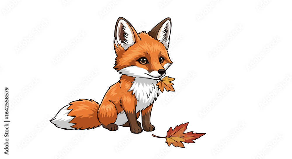Obraz premium adorable fox kit with autumn leaves perfect for fall designs
