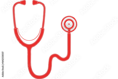 Red Stethoscope Isolated on White Background | Medical Equipment for Healthcare, Diagnostics, and Doctor's Office Visuals