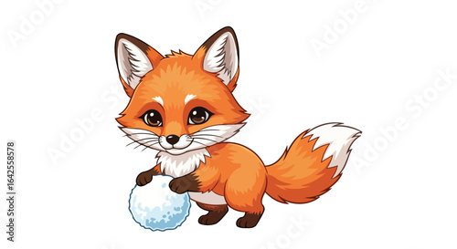 adorable fox cub plays with snowball winter wonderland charm