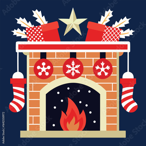 Christmas fireplace and mantel with stockings silhouette