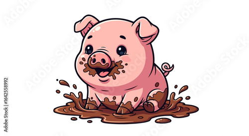 delightful piglet playing in mud puddle perfect for kids content