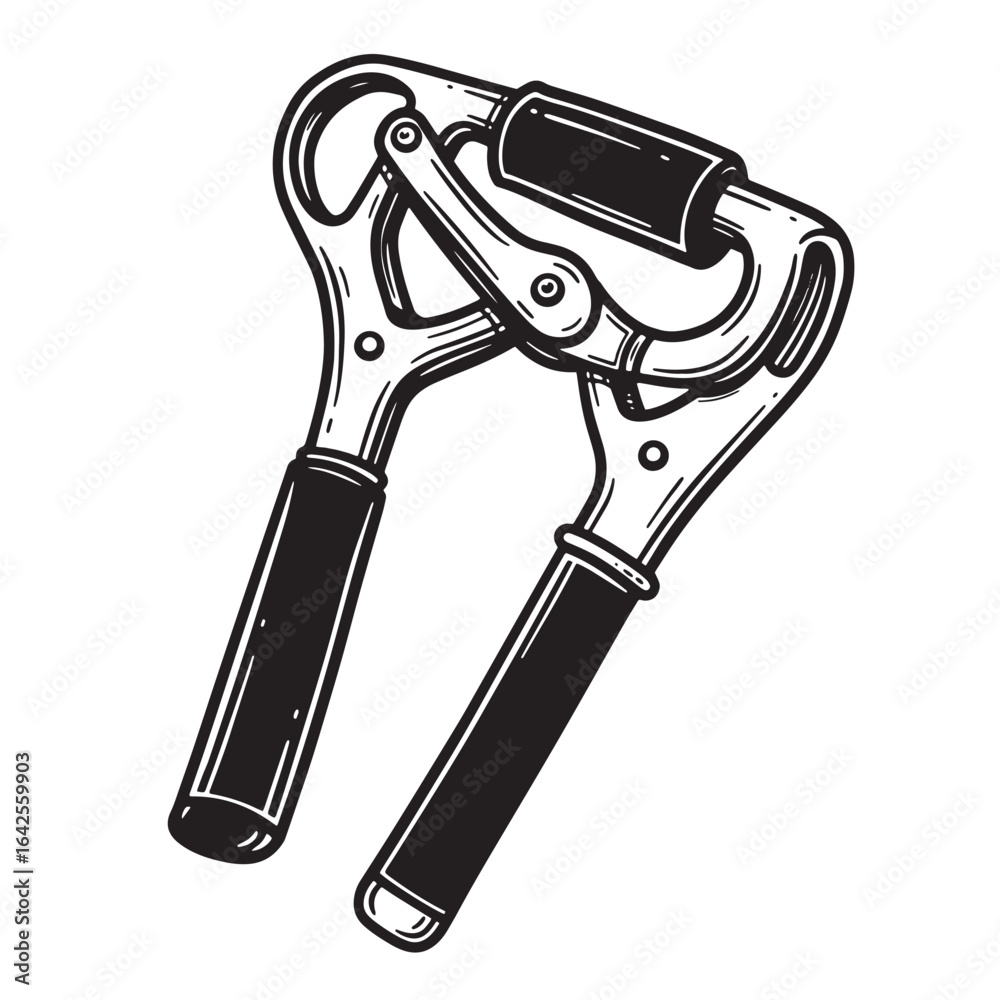 Obraz premium Hand grip strengthener black and white illustration showing exercise equipment for fitness