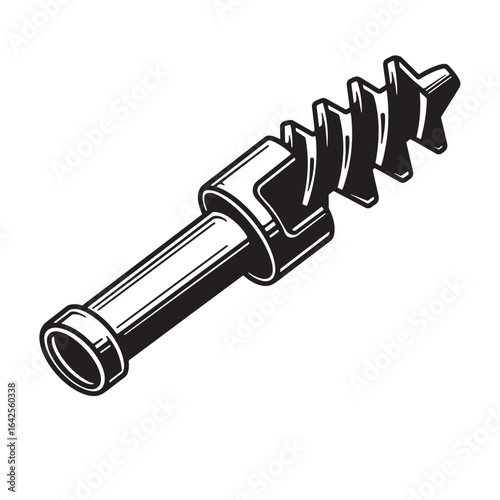 Illustrated black and white mechanical auger drill bit for engineering and industrial projects