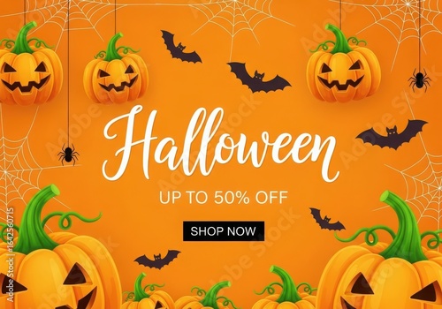 Wallpaper Mural Halloween Sale with Pumpkins, Bats, Spiders and Shop Now Button jack-o-lantern Torontodigital.ca
