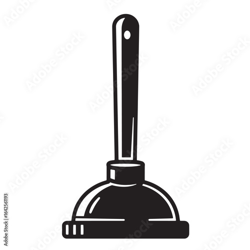 Simple black and white illustration of a plunger for bathroom plumbing and maintenance