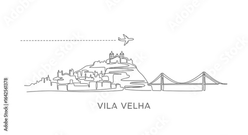 Vila Velha Landmark Outline Plane Vector.