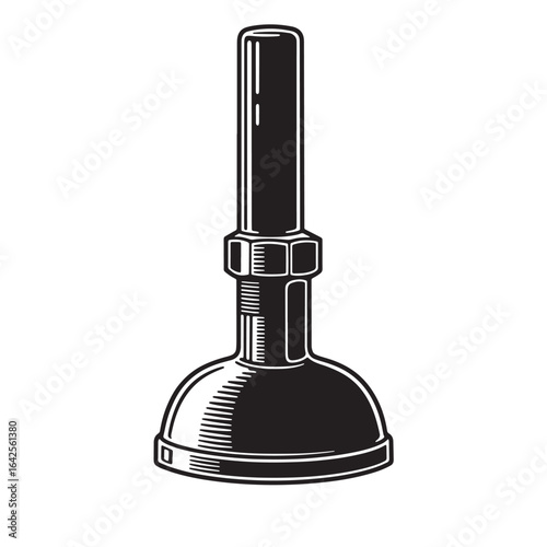 Simple vector illustration of a black and white vintage style plunger cleaning tool