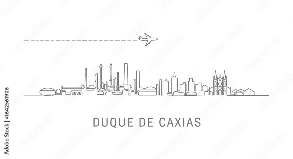 Fototapeta premium Duque de Caxias Skyline Line Art Airplane.