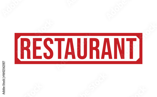 Red Restaurant Text Sign Inside Rectangle Border Shape Against White Isolated Background