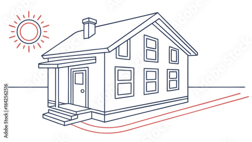 Illustration of a house with sun and yard for real estate or home design projects and architecture design ideas