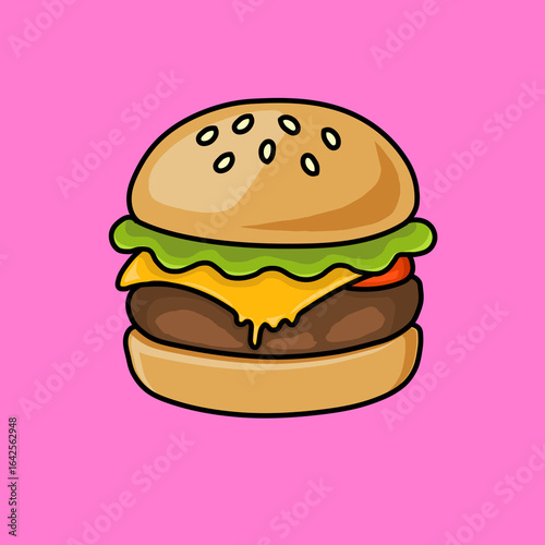 Cheeseburger Cartoon Illustration With Background