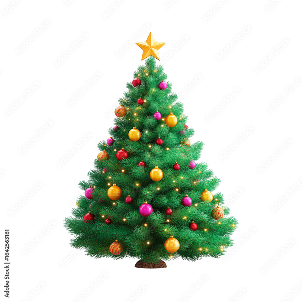Decorated christmas tree with star isolated on transparent background Decorated christmas tree with star isolated on transparent background