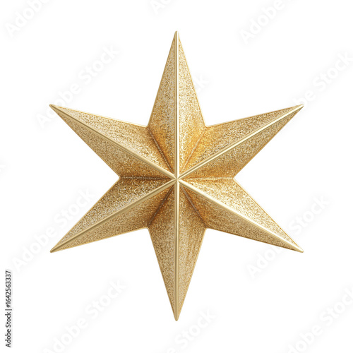 Golden six pointed star ornament isolated on transparent background