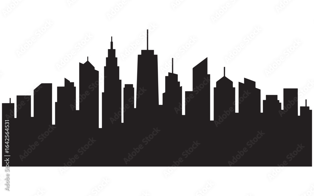 Black and White Silhouette of a Bustling City Skyline with Skyscrapers Reaching for the Sky, Representing Urban Life Black and White Silhouette of a Bustling City Skyline with Skyscrapers Reaching for the Sky, Representing Urban Life