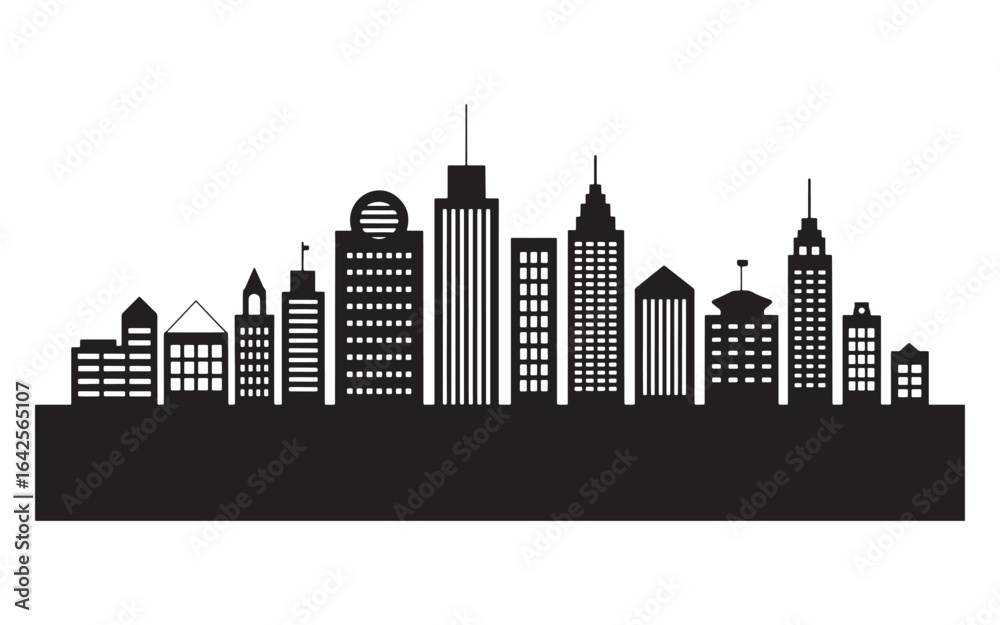 Fototapeta premium Cityscape Silhouette with Modern and Classic Architectural Elements Featuring a Diverse Range of Buildings and Structures in a Horizontal Layout