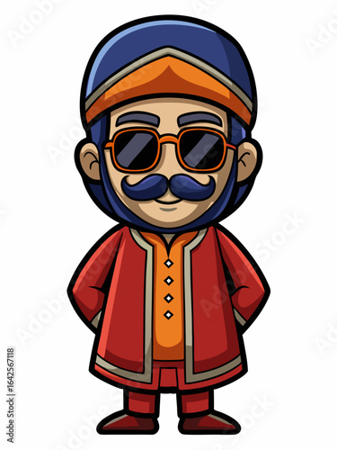 colorful illustration of a cartoon armenian man mascot with traditional clothing, isolated on white background