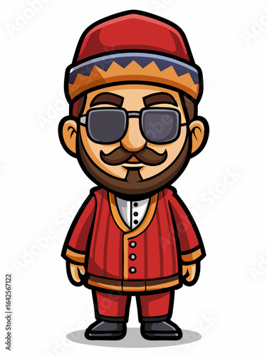 colorful illustration of a cartoon armenian man mascot with traditional clothing, isolated on white background