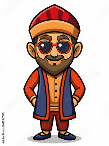 colorful illustration of a cartoon armenian man mascot with traditional clothing, isolated on white background