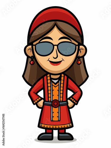 colorful illustration of a cartoon armenian woman mascot with traditional clothing, isolated on white background