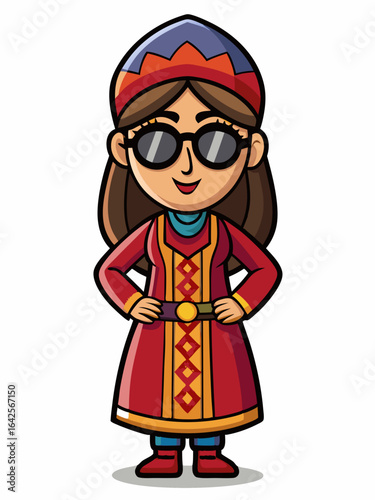 colorful illustration of a cartoon armenian woman mascot with traditional clothing, isolated on white background