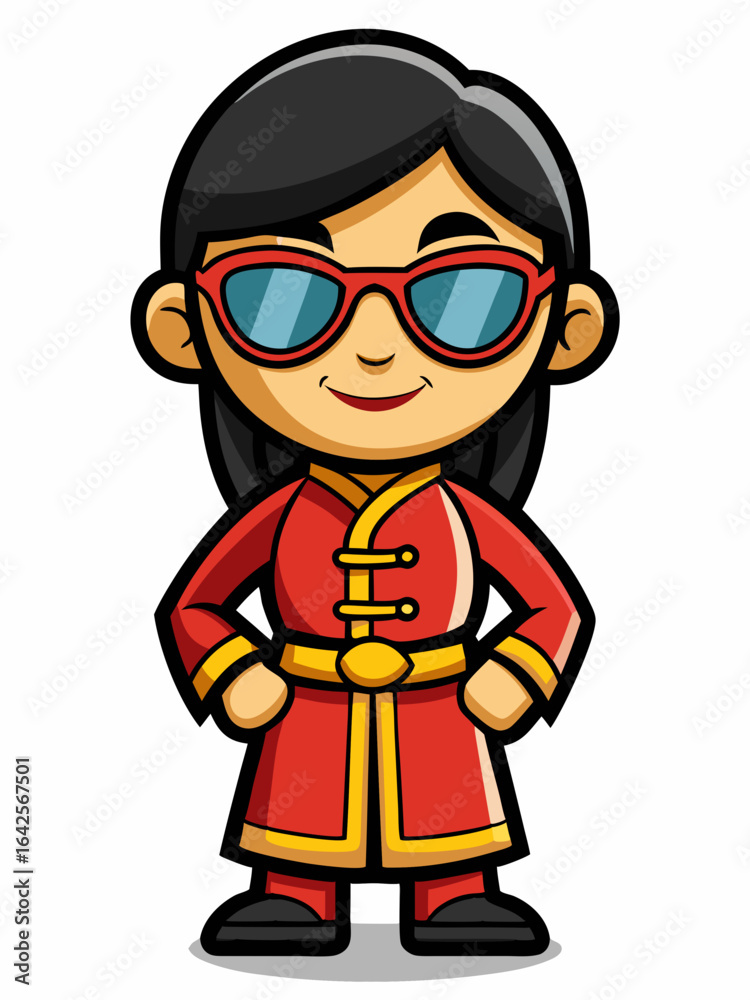 colorful illustration of a cartoon chinese woman mascot with traditional clothing, isolated on white background colorful illustration of a cartoon chinese woman mascot with traditional clothing, isolated on white background