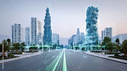 Exploring a Visionary Modern Cityscape Filled with Skyscrapers, Traffic, and Innovative Energy Solutions for a Bright Future