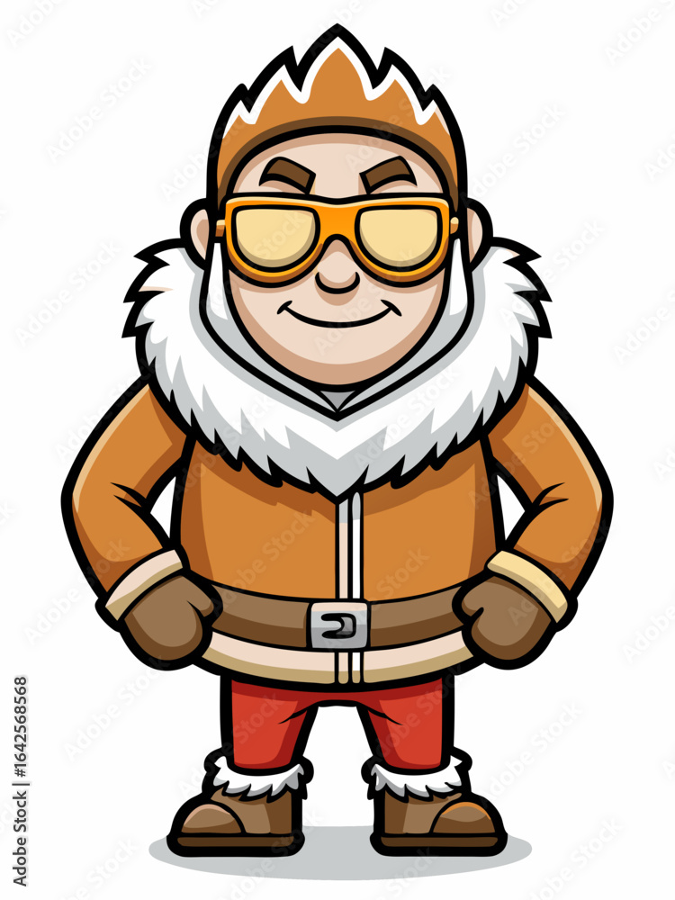 Obraz premium colorful illustration of a cartoon eskimo man mascot with traditional clothing, isolated on white background