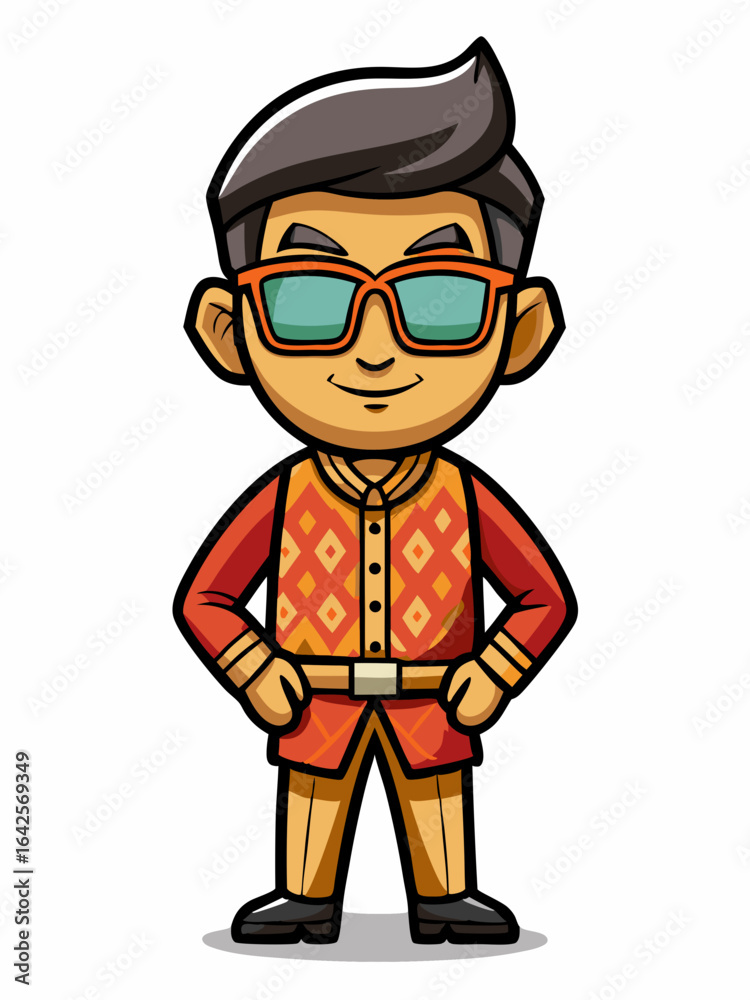 colorful illustration of a cartoon jawanese man mascot with traditional clothing, isolated on white background colorful illustration of a cartoon jawanese man mascot with traditional clothing, isolated on white background