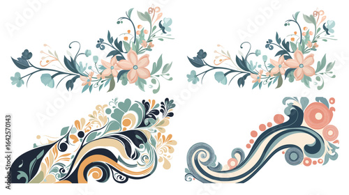 Artistic corner flourish with interwoven patterns in an elegant ornamental style, featuring intricate curves and decorative details, ideal for invitations, frames, vintage designs, and decorative bord