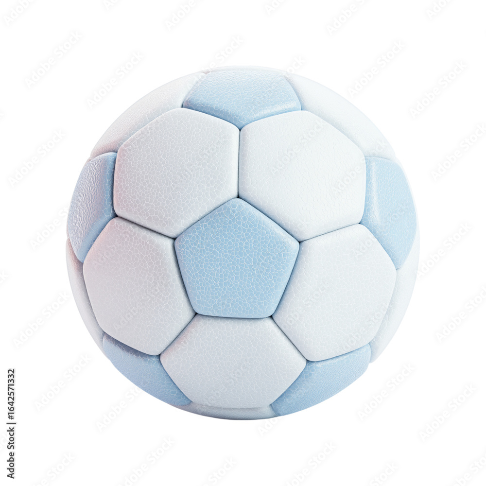 Naklejka premium Classic soccer ball with white and light blue panels isolated on transparent background